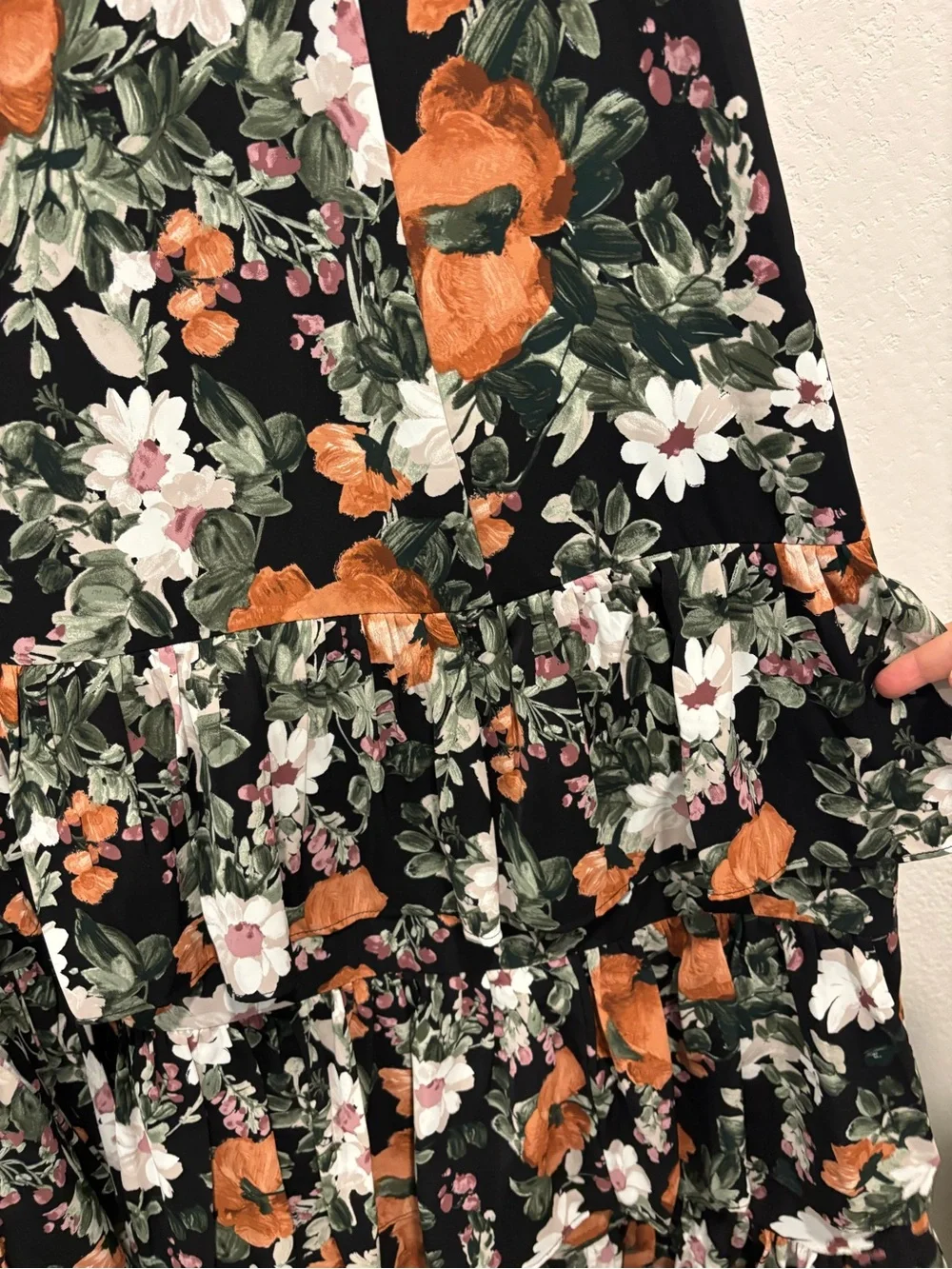 NEW Abercrombie & Fitch Black Floral Tiered Maxi Dress with Orange Blooms